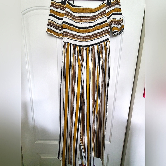Forever 21 'Hers & Mine' Striped Off-the-Shoulder Jumpsuit - Picture 2 of 5
